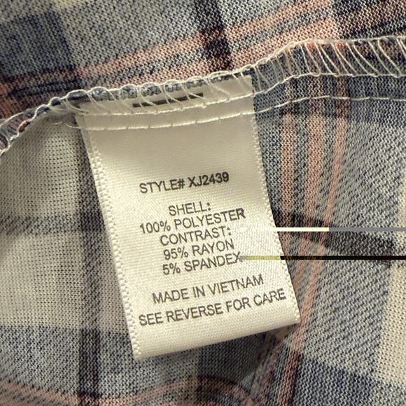 NWT Always Indigo Women’s Top Button Up Plus Size 3X Red Blue Plaid Flannel Look - Picture 8 of 11